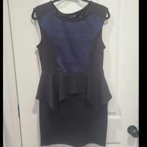 Black and blue fitted dress with peplum